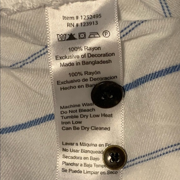 Women's White & Blue Striped Button Up Blouse By Jachs Girlfriend, Size Large - Picture 4 of 4